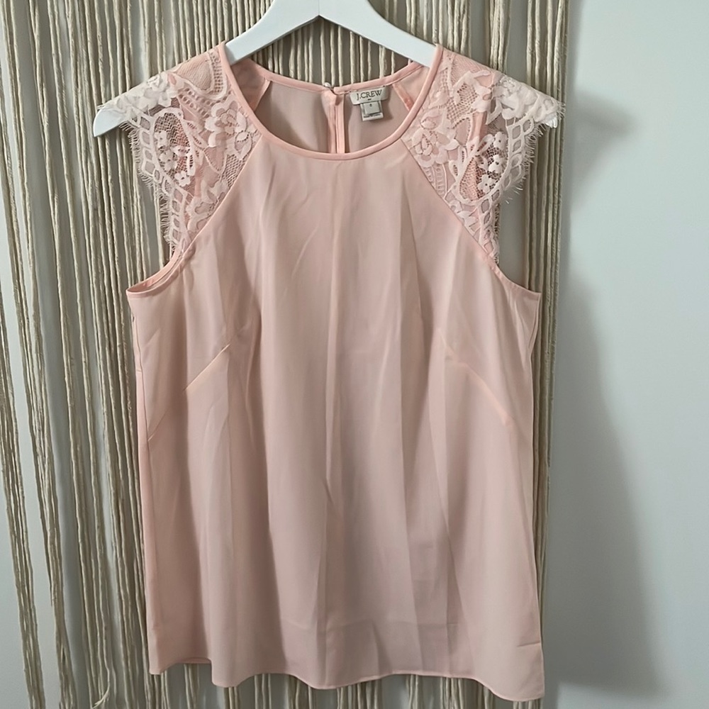Jcrew 0 pink blouse with lace cap sleeves